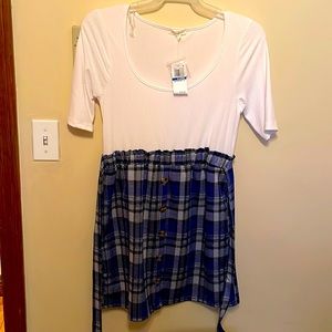 Cute stylish mini dress. It’s blue, black and white plaid. From macys